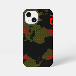 polka dots world map red initials iPhone 13 mini case