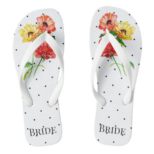 Polka Dots Yellow and Red Flowers Flip Flops