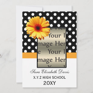 polka dots yellow daisy Graduation photo Invites