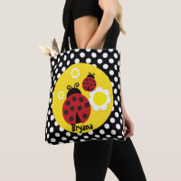 Polka Dots Yellow Flowers Whimsical Red Ladybug