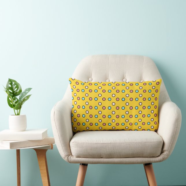 Polka dots yellow pink and blue lumbar cushion (Chair)