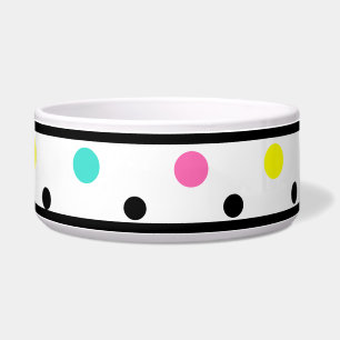 Polka Dots Yellow Pink Turquoise Pet Bowl