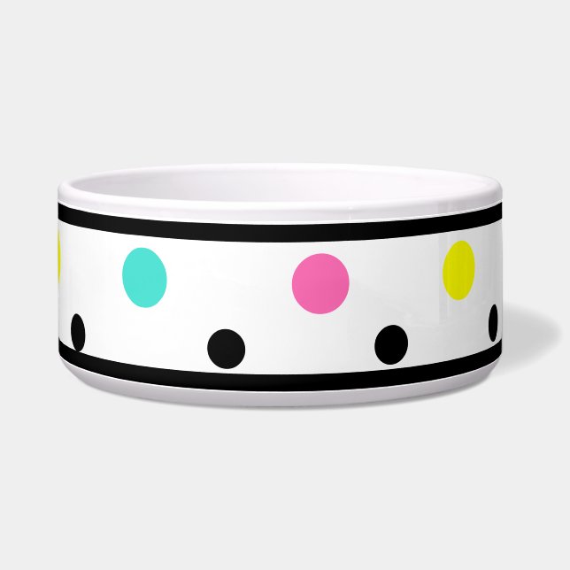 Polka Dots Yellow Pink Turquoise Pet Bowl (Right)