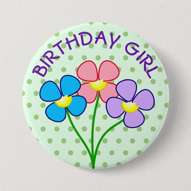 Polka Dotted Birthday Girl Button (Front)