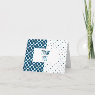 Polka-Dotted Blue and White Colour Block Thank You Note Card