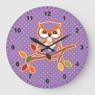 Polka Dotted Fall Owl Large Clock