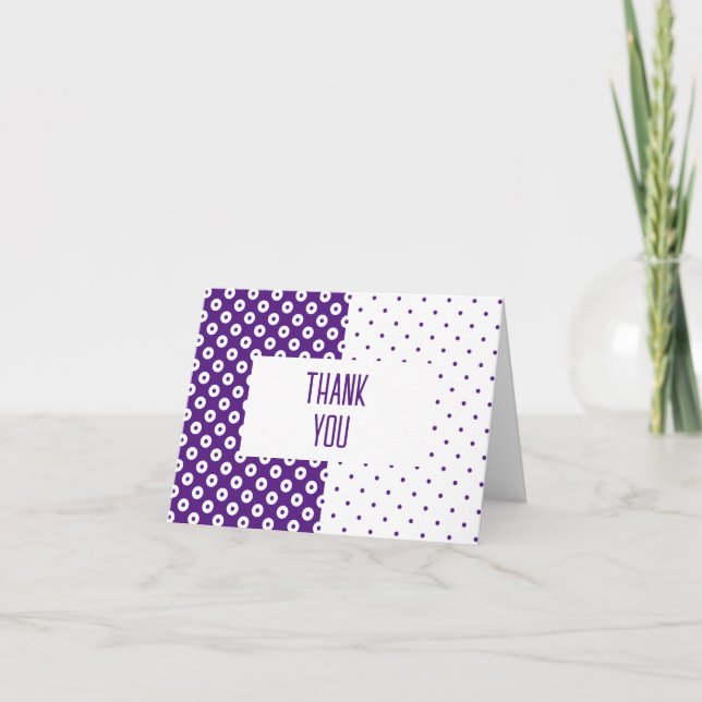 Polka-Dotted Purple & White Colour Block Thank You Note Card (Front)