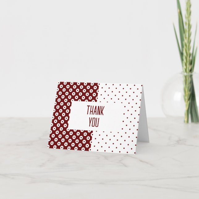 Polka-Dotted Red and White Colour Block Thank You Note Card (Front)