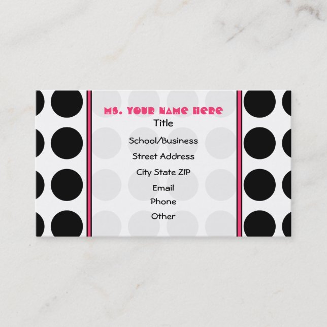 Polka Dotty / Pink Teacher Fashion Business Card (Front)