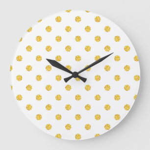 Polka Gold Glitter Dots Texture Large Clock