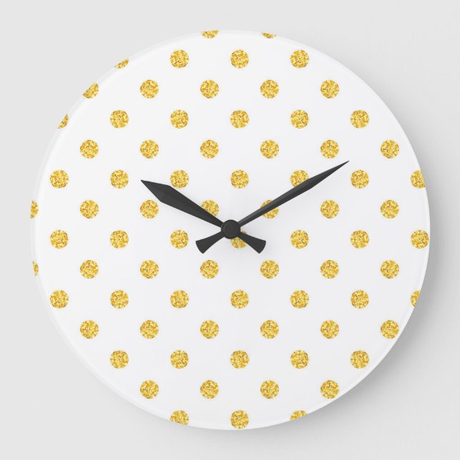 Polka Gold Glitter Dots Texture Large Clock (Front)