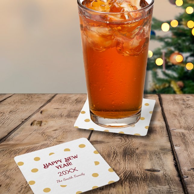 Polka gold New Year's Eve Party  Square Paper Coaster (Polka gold New Year's Eve Festive Party Drink Square Paper Coaster)