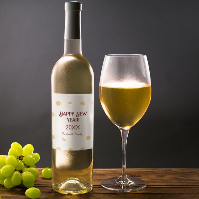 Polka gold New Year's Eve Party Wine Label (Polka Gold New Year’s Eve Festive Celebration Wine Label)