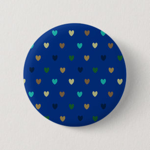 Polka hearts in peacock blue shades 6 cm round badge