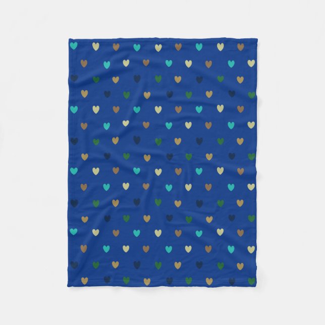 Polka hearts in peacock blue shades fleece blanket (Front)