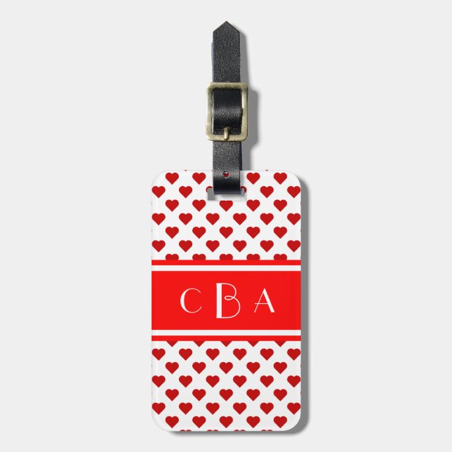 Polka Hearts Monogrammed Luggage Tag (Front Vertical)