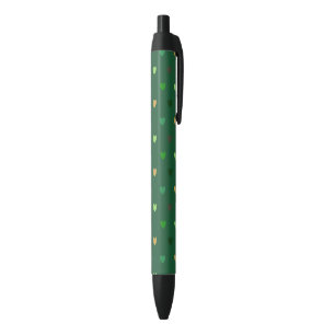 Polka hearts on forest green black ink pen