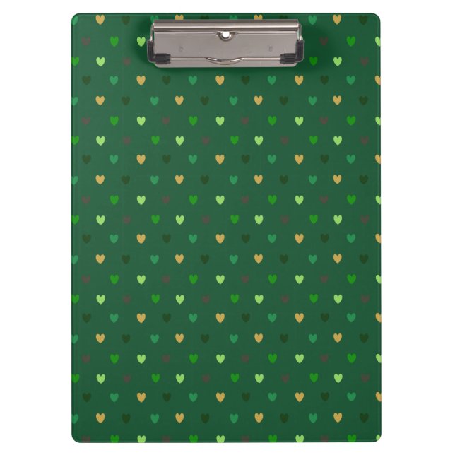 Polka hearts on forest green clipboard (Front)