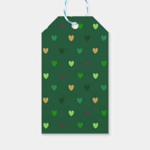 Polka hearts on forest green gift tags