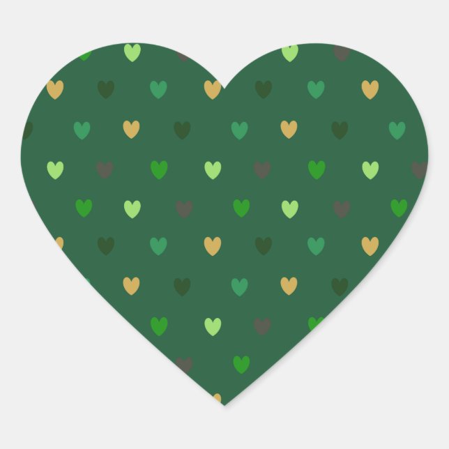 Polka hearts on forest green heart sticker (Front)