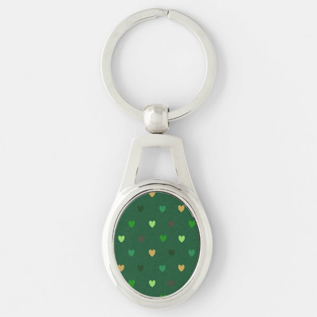 Polka hearts on forest green key ring (Front)