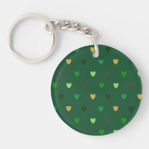 Polka hearts on forest green key ring