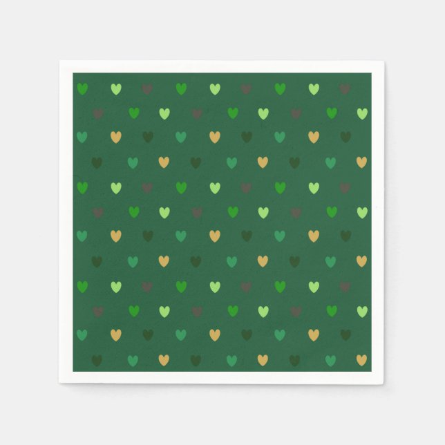 Polka hearts on forest green napkin (Front)