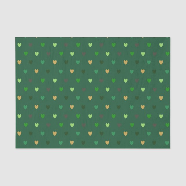 Polka hearts on forest green tissue paper (Front)