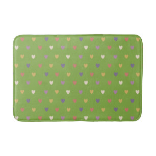 Polka hearts on greenery green bath mat