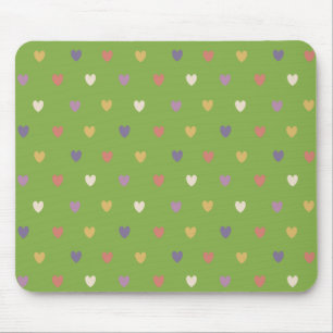 Polka hearts on greenery green mouse mat