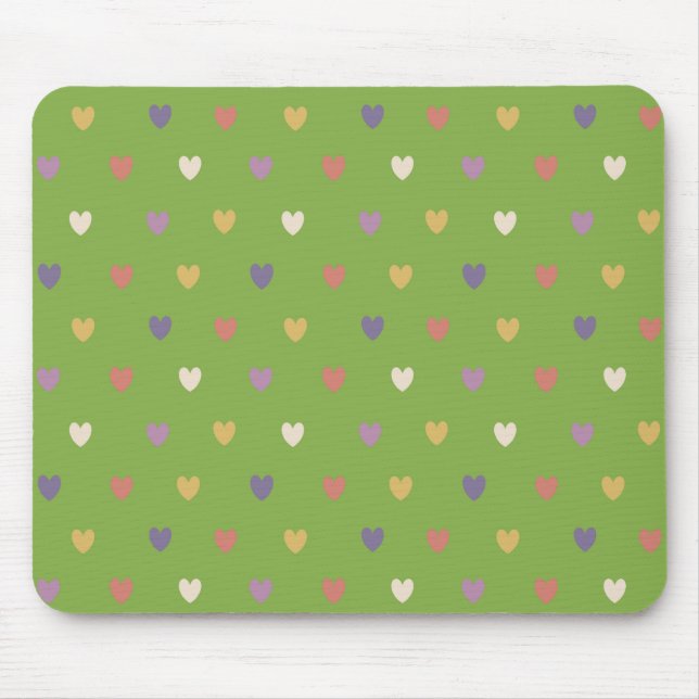 Polka hearts on greenery green mouse mat (Front)