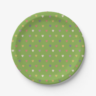 Polka hearts on greenery green paper plate