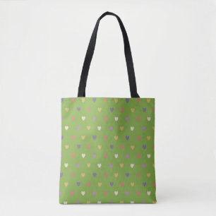 Polka hearts on greenery green tote bag