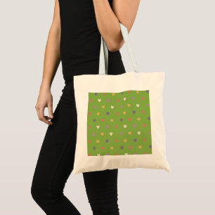 Polka hearts on greenery green tote bag