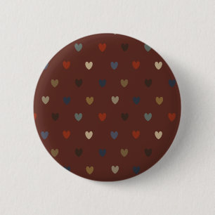 Polka hearts on kilim brown 6 cm round badge