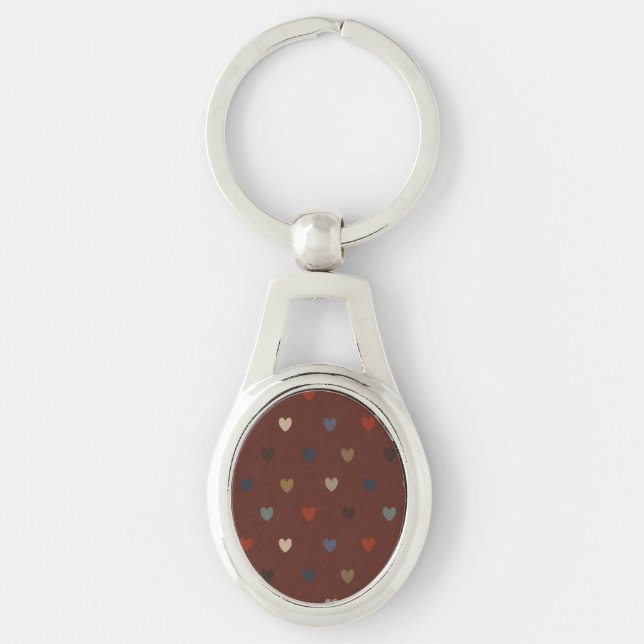 Polka hearts on kilim brown key ring (Front)