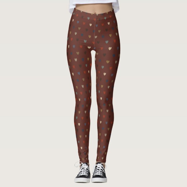 Polka hearts on kilim brown leggings (Front)