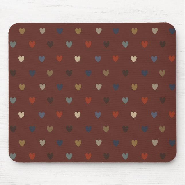 Polka hearts on kilim brown mouse mat (Front)