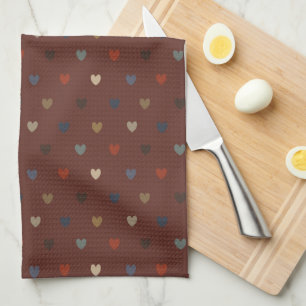 Polka hearts on kilim brown tea towel
