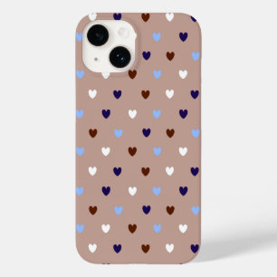 Polka hearts on pale brown Case-Mate iPhone 14 case