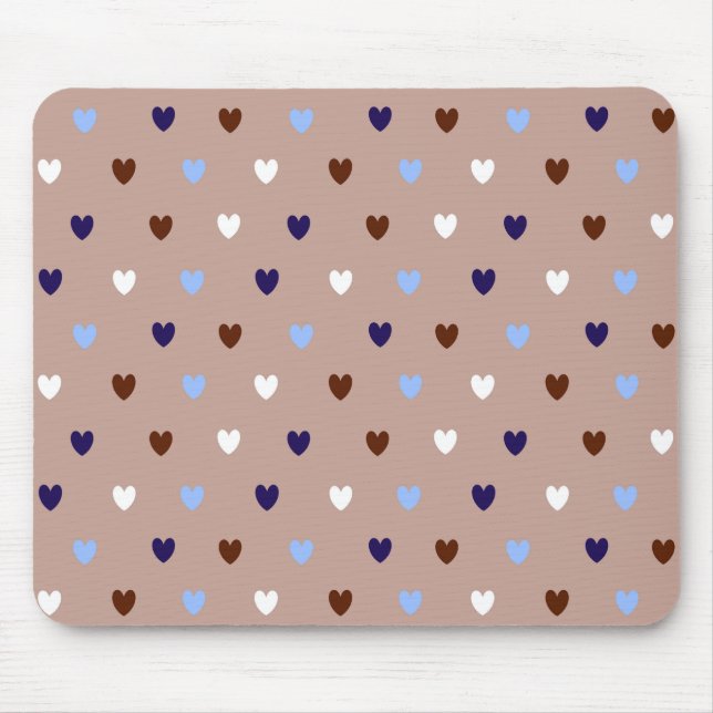 Polka hearts on pale brown mouse mat (Front)