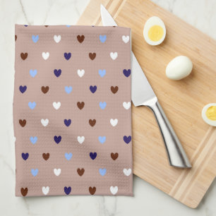 Polka hearts on pale brown tea towel
