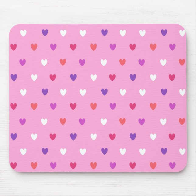 Polka hearts on pink mouse mat (Front)