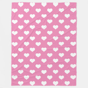 Polka Hearts Pink Fleece Blanket