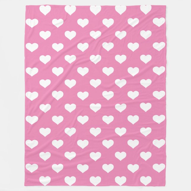 Polka Hearts Pink Fleece Blanket (Front)