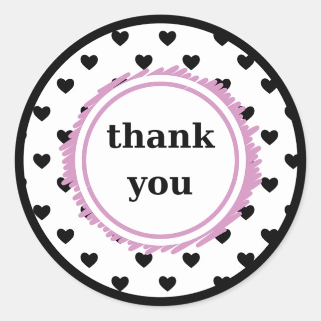 Polka Love Elegance: Thank You in Purple Sketch Classic Round Sticker (Front)
