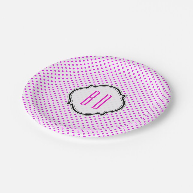 Polka Punkte Dots Muster mit Monogram Paper Plate (Angled)