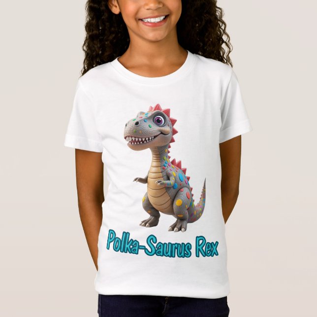Polka-Saurus Rex Confetti Dinosaur Kids Dot Day T-Shirt (Front)