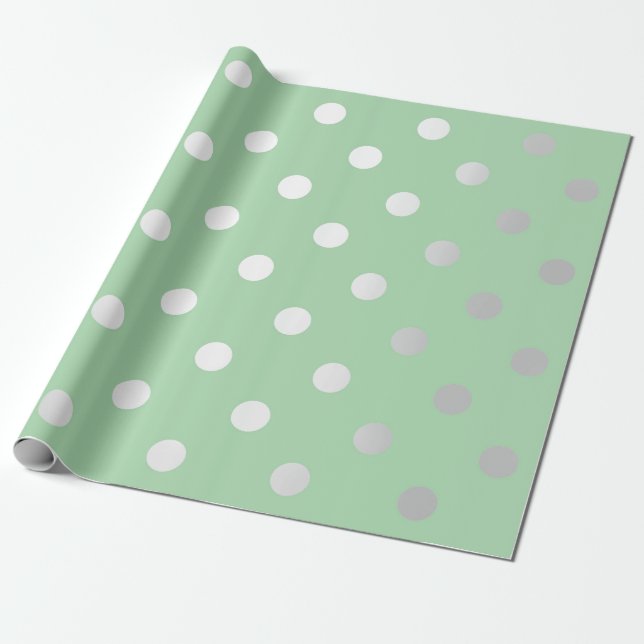 Polka Small Dots Pastel Pea Mint Silver Grey Wrapping Paper (Unrolled)