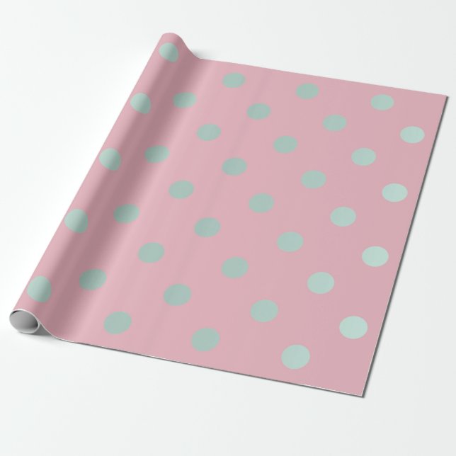Polka Small Dots Powder Pink Pastel Aqua Wrapping Paper (Unrolled)